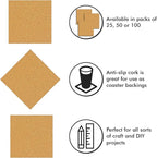 25 Pack Self-Adhesive Cork Squares 4 x 4 Inches Cork Tiles Backing Sheets - Image 2