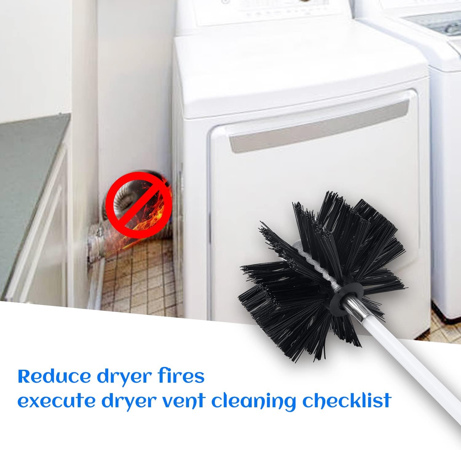 HOKLNUSE Dryer Vent Cleaner Kit Chimney Sweep Cleaning Tools Pellet Stove Cleaner Kit Air Dryer Duct Fireplace Brushes for Easy Lint Cleaning with 4" and 6" Brush Heads (Heavy Duty, 25Feet)