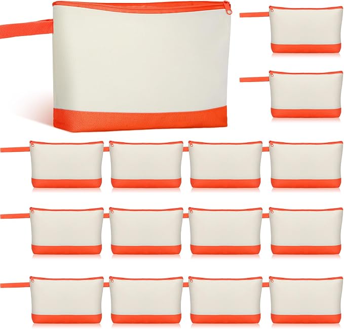 Silkfly 15 Pcs Cotton Canvas Makeup Bags Cosmetic Zipper Bags 10.2 x 5.5 x 2'' by Silkfly
