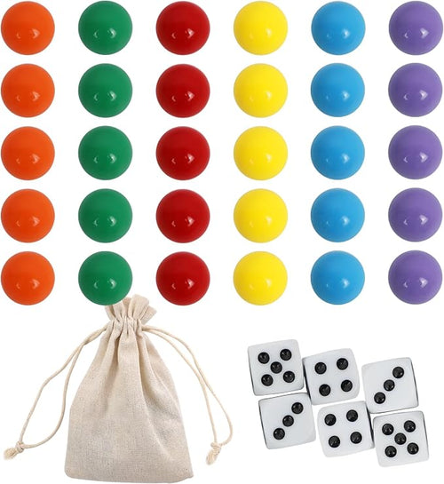 0.71Inch 30 Wahoo Marbles & 6 Dice Set, 5 of Each 6 Colors, 18mm Replacement by COMSREV