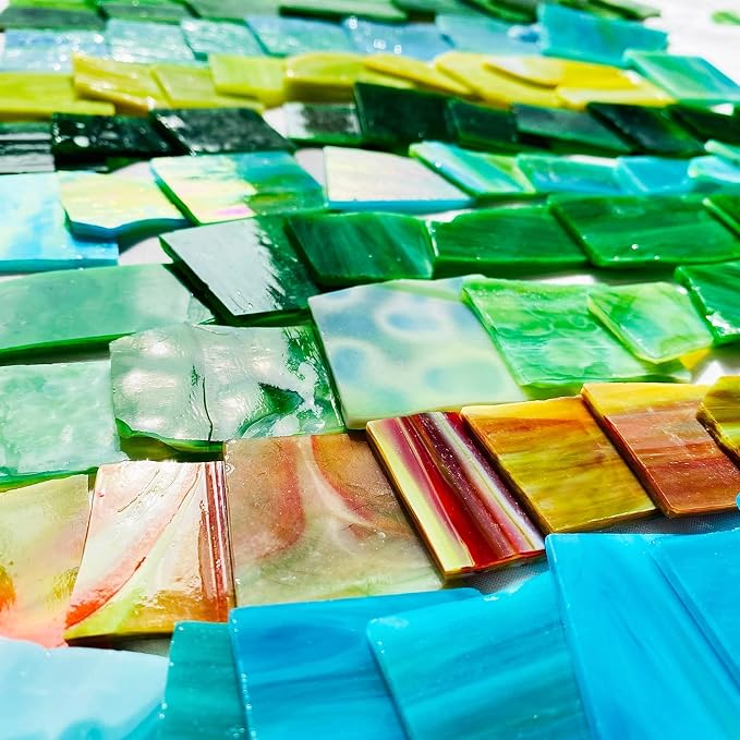 Broken Stained Glass Scraps Mixed Green Colors, Irregular Stained Glass Sheets - Image 5
