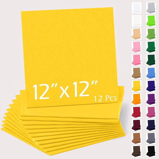 12" x 12" Felt Sheets for Crafts, 2mm Stiff Felt Golden Yellow | 2mm Thick by AblemeDeco