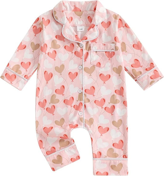 Balaflyie Baby Girl Button Down Pajamas Romper One-Piece Jumpsuit Long Sleeve Sleeper Infant Sleepwear