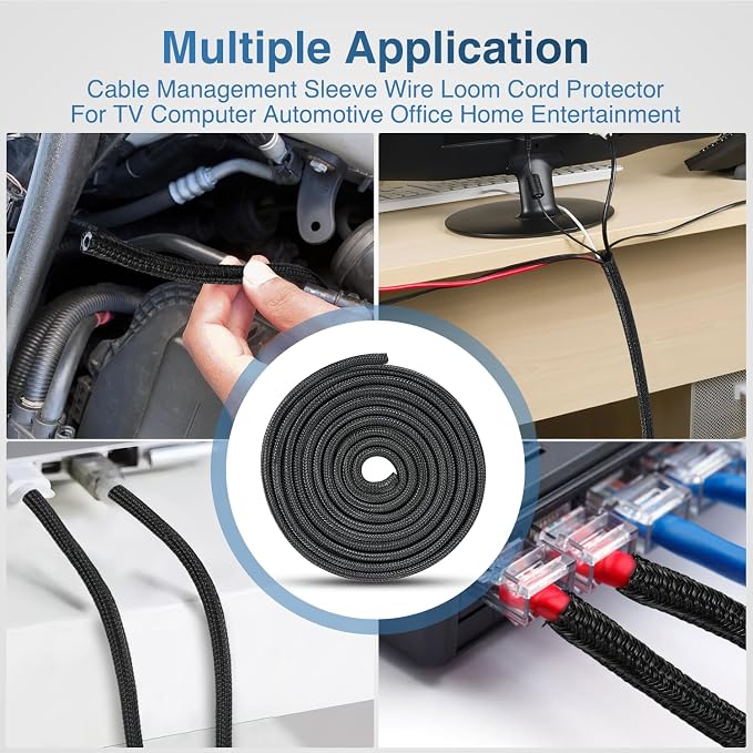 Nilight Cable Sleeve, 10ft-1/4inch Cord Management Sleeves, Braided Sleeving - Image 6