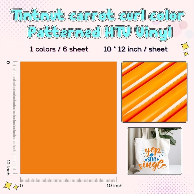 Tintnut Carrot Curl Color Heat Transfer Vinyl, easy cut & weed, stretch washable - Image 2