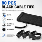 80pcs 8 Inch Cable Ties Reusable Black Hook and Loop Cord Ties - Image 2