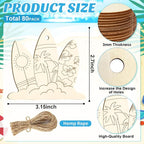 80PCS Wooden Summer Ornaments to Paint, 10 Styles DIY Blank Unfinished Wood - Image 2