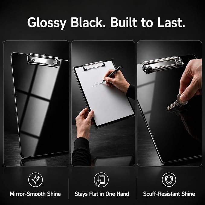 2 Pack Acrylic Clipboard, Glossy Black, 12.5 x 9 in Letter Size | 2mm hard - Image 2