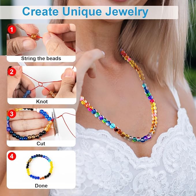 XSEINO About 1200pcs 6mm Crack Glass Beads Bracelet Making Kit, 24 Style Crack - Image 4