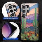 for Samsung Galaxy S25 Ultra Case, Stained Glass Cactus Pattern Glossy 2 in 1 - Image 6