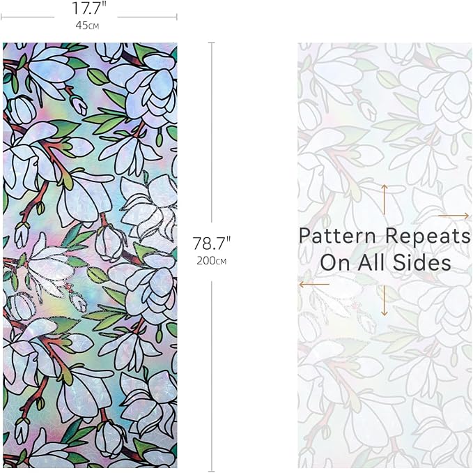 DKTIE Magnolia Pattern Stained Glass Window Film Floral Decorative Window - Image 2