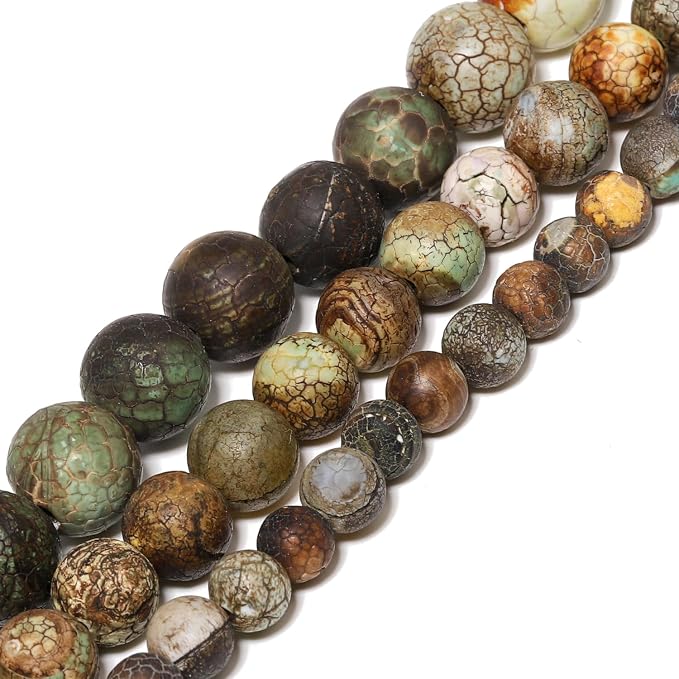 60pcs Round Loose Green Crack Old Agate Beads - Image 3