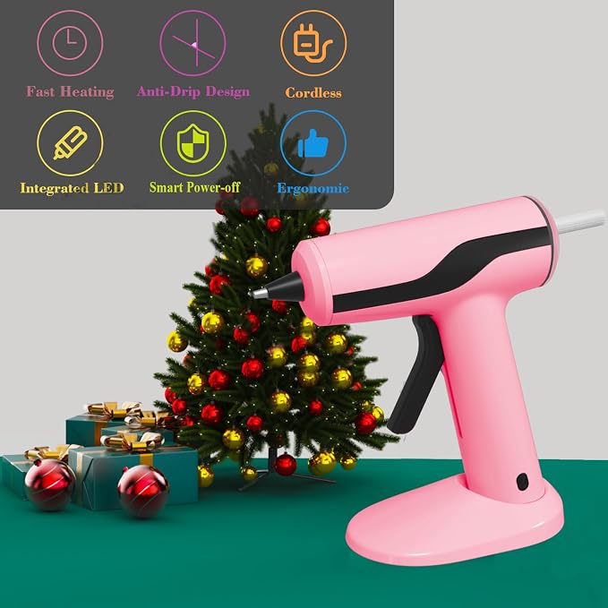 MONVICT Cordless Hot Glue Gun Kit, USB-C Rechargeable Mini Pink Glue Gun - Image 6