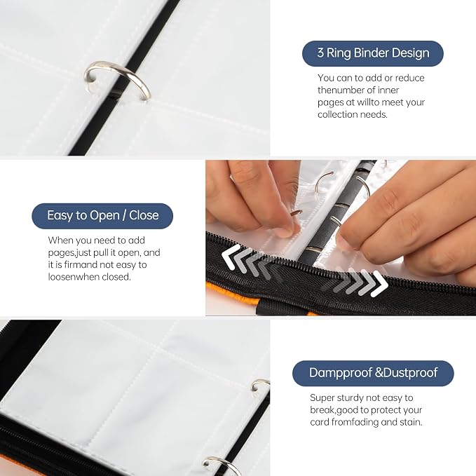 4 Pocket Card Binder for 400 Cards, Premium PU Zipper Card Collection Album - Image 5