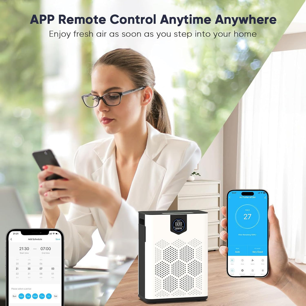 Smart Wifi Air Purifiers for Home Large Room Up to 3000 Ft², DAYETTE Air Cleaner with Washable Filters, Air Quality Monitor, 4 Fan & 22 dB Sleep Mode for Bedroom Living Room