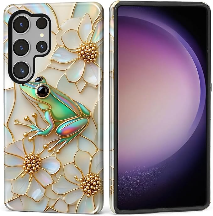 for Samsung Galaxy S25 Ultra Case, Stained Glass Frog Flowers Pattern Glossy 2 by Teonvpu