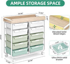 10 Drawers Rolling Cart with Wooden Tabletop, Utility Storage Cart with Wheels - Image 3