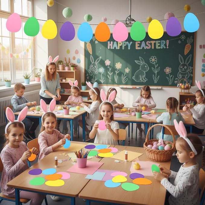 Ireer 48 Pcs Large Foam Easter Egg Cutouts 6 Inch Colorful Bulletin Board Decor - Image 6