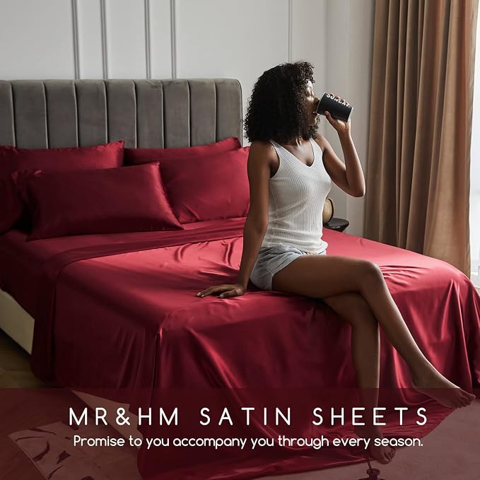 MR&HM Satin Bed Sheets, King Size Sheets Set - Image 6