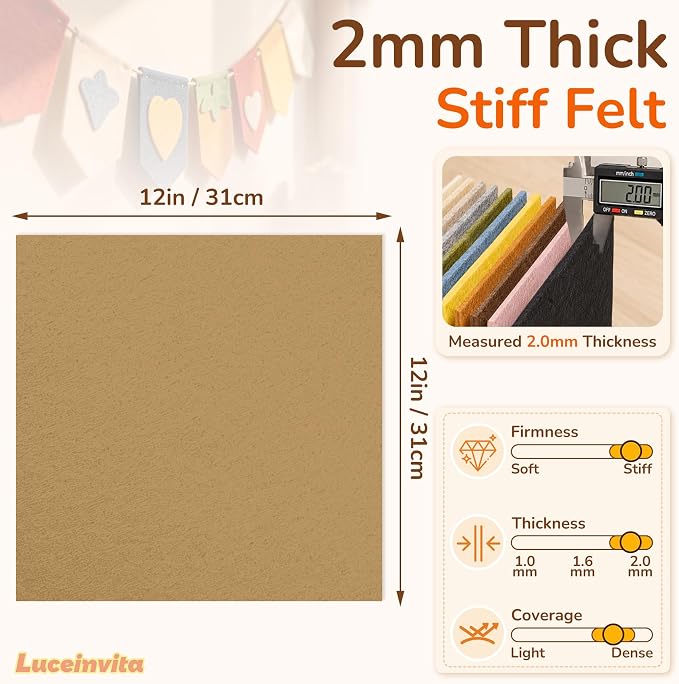 2mm Stiff Felt Sheets 12" X 12" | Thick Polyester Felt Material, DIY Craft - Image 3