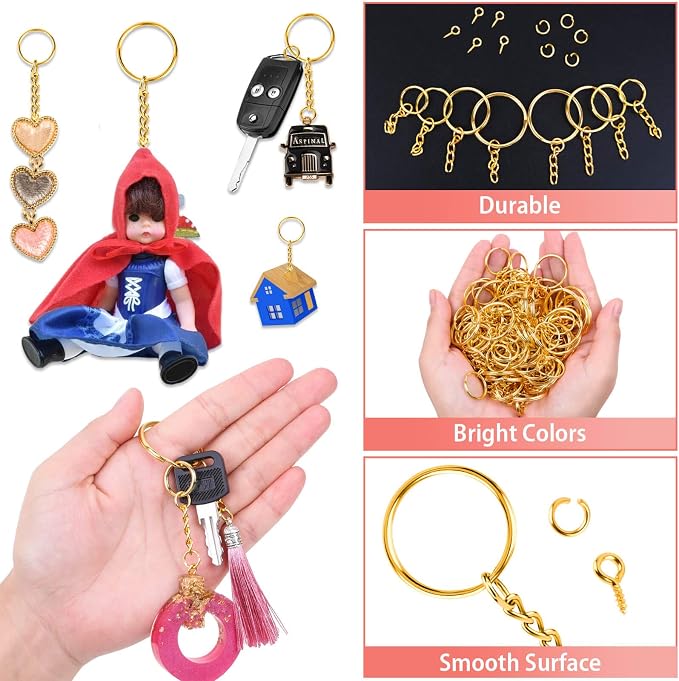 Key Ring with Chain, Shynek 360PCS Gold Keychain Rings with Jump Rings and - Image 7
