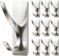 Self Adhesive Coat Hooks for Hanging: Heavy Duty Stainless Wall Hook for Towel, Backpack, Hat, Sturdy Metal Hanger for Bathroom, Bedroom, Door, Brushed Nickel 10 Pack