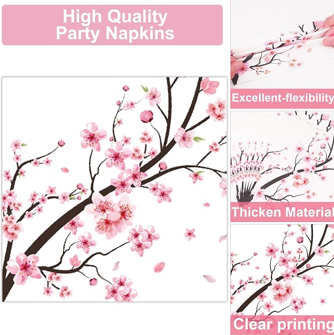 Qyeahkj 100 PCS Cherry Blossom Party Supplies Set Cherry Blossom Plates and - Image 3