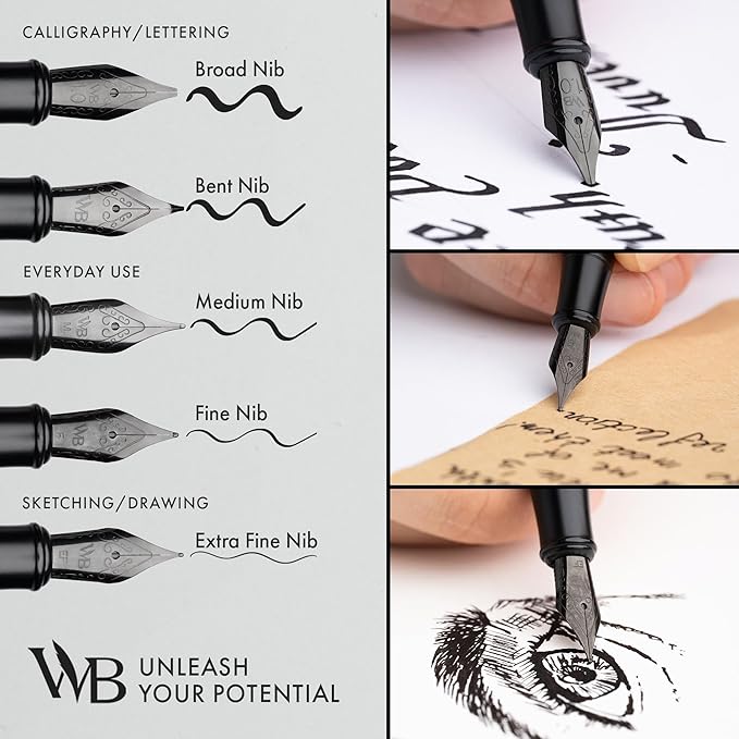 Wordsworth & Black Fountain Pen Set, Broad Nib, Includes 24 Pack Ink Cartridges - Image 5