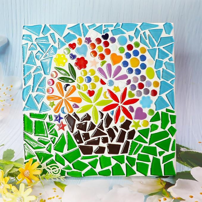 200g Ceramic Mosaic Tiles Pieces, Heart Star Oval Round Flower Shape Mosaics - Image 2