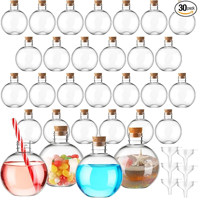 Jinei 30 Pcs 6 oz 200ml Ball Shape Plastic Sand Art Bottles Spherical Clear by Jinei