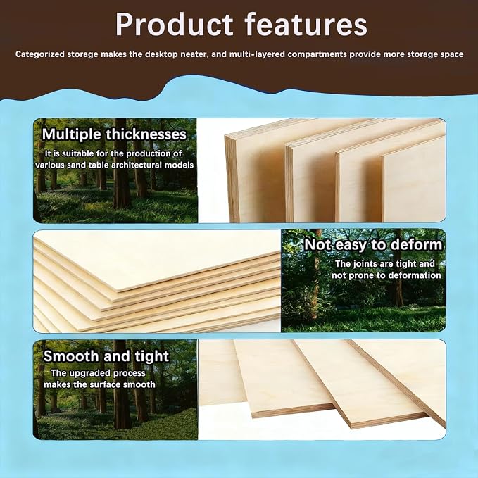 Basswood Plywood Sheets, 12 x 12 in, 3 mm, 12 Pack | Smooth unfinished wood - Image 5