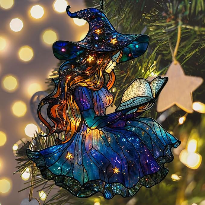 Cute Wizard Reading Books Acrylic Suncatcher Stained Glass Effect Window Car - Image 6