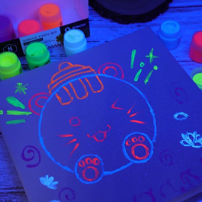 Artecho Glow in the Dark Acrylic Paint Set, 8 Colors x 20ml | Non-Toxic - Image 7
