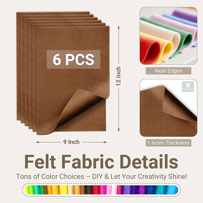 Cognac Soft Felt Sheets for Crafts, 1.6mm Thick, Kids' Crafts, DIY Projects - Image 2