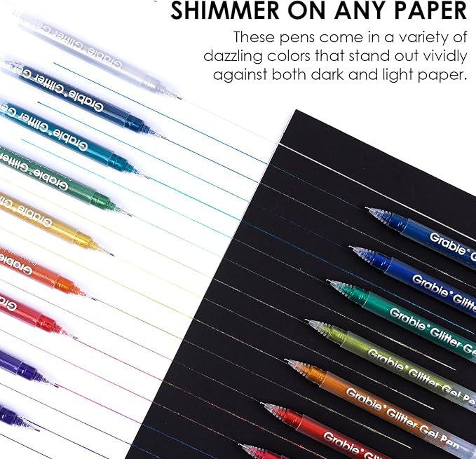 Grabie Jumbo Glitter Gel Pens Set of 18, Metallic Sparkle Gel Ink Pens - Image 4