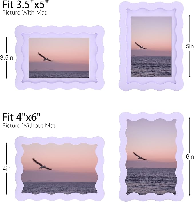 4x6 Picture Frame with Mat for 3.5x5, Wavy Edge Wooden Real Glass Photo Frame - Image 3