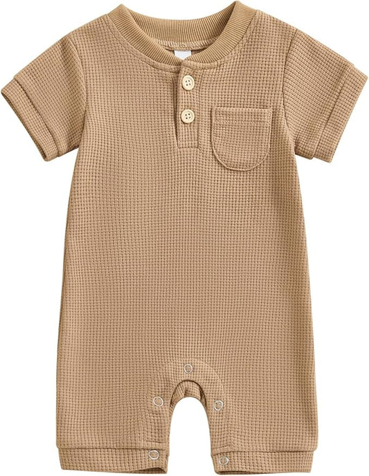 Kuriozud Newborn Infant Unisex Baby Boy Girl Clothes Button Romper Jumpsuit Basic One Piece Outfits