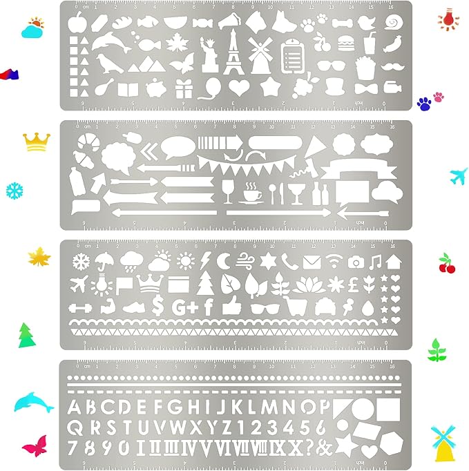 Chinco 4 Pieces Stencils Metal Journal Template 7.1 x 2.3 Inch Bookmark Ruler by Chinco