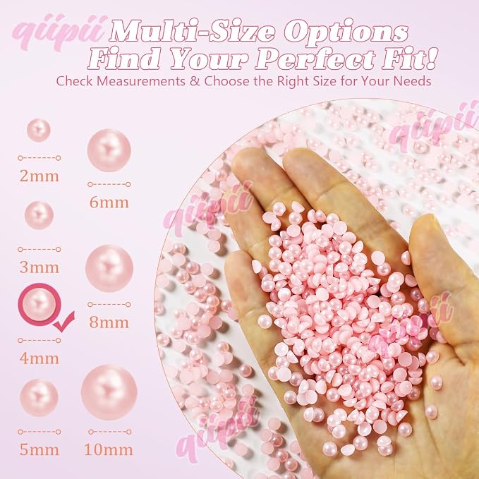 qiipii 3200PCS 4mm Small Light Pink Round Half Round Pearls - Image 3