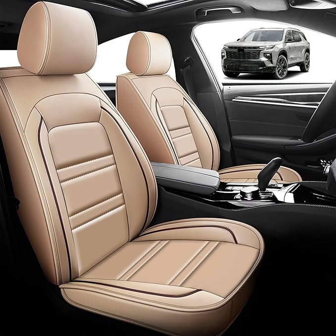 Seat Cover for Chevy Traverse 2009-2025 | Car Seat Covers Front Seats, Waterproof Seat Protectors, Automotive Front Seat Covers (Front Seat, Beige)