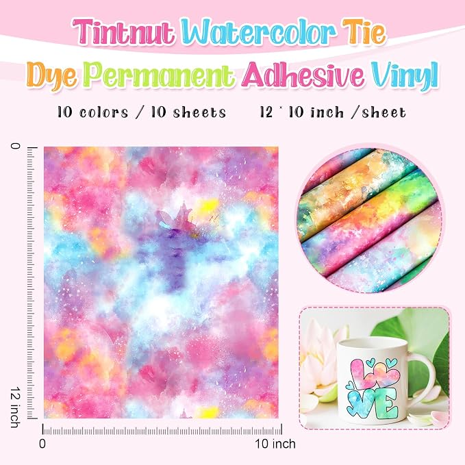 Tintnut Spring Watercolors Permanent Vinyl 10 Sheets 12x10in Adhesive Vinyl | - Image 2