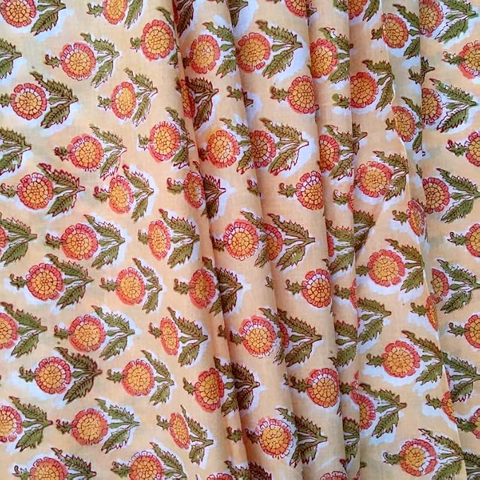 E-Tailor® Indian Ethnic 100% Cotton Voile Running Hand Block Print Natural - Image 3