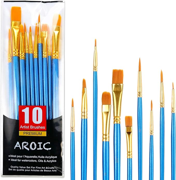 Acrylic Paint Brush Set, 1 Packs / 10 pcs Watercolor Brushes Painting Brush by AROIC