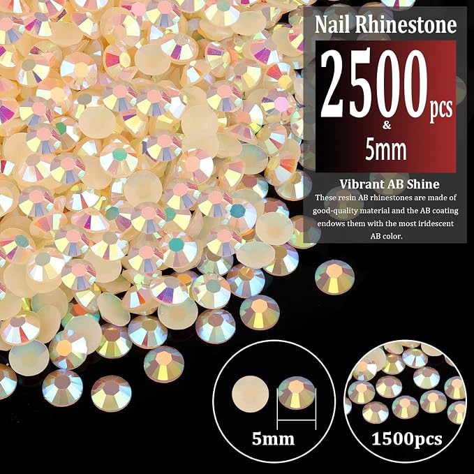2500pcs 5mm Resin Rhinestones Bulk, Light Yellow AB Flatback Round Jelly - Image 2