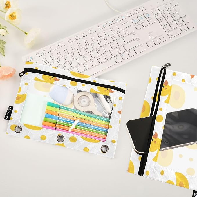Cute Yellow Ducks Pencil Pouch for 3 Ring Binder, 2 Pack Waterproof Pencil Bags - Image 5