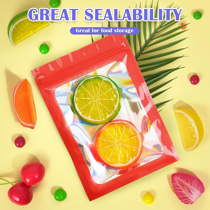 JETMORE 300 Pcs Mylar Bags, Smell Proof Bags Foil Pouch, Holographic Resealable - Image 3