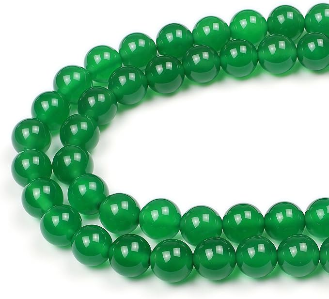 MJDCB 7A Natural Green Agate Round Stone Loose Beads by MJDCB