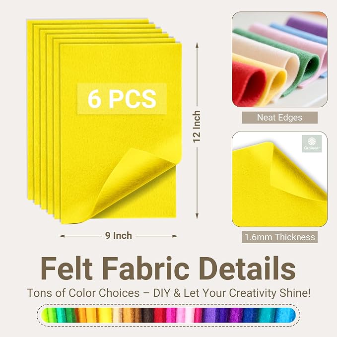 Yellow Soft Felt Sheets for Crafts, 1.6mm Thick, Kids' Crafts, DIY Projects - Image 2