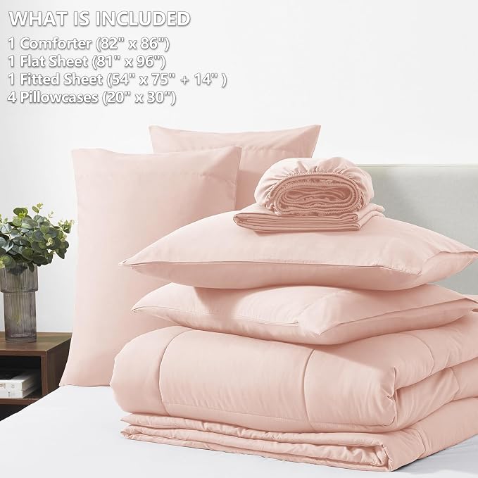 CozyLux Full Size Comforter Sets Blush Pink, 7 Pieces Bed in a Bag, All Season - Image 6