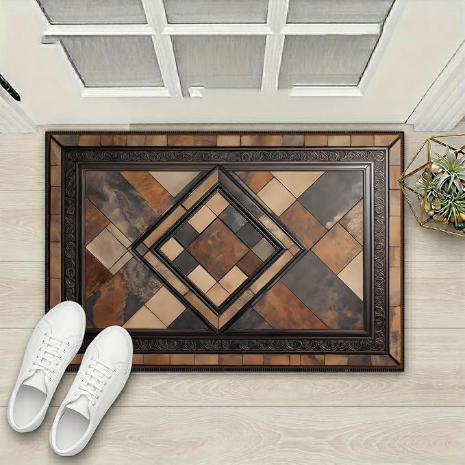 Vintage Geometric Faux Cashmere Non-Slip Rug, 15.7 x 23.6 Inches, Kitchen and - Image 6